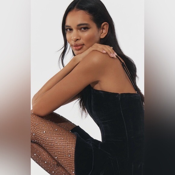 NEW MAEVE Drop-Waist Velvet Mini Dress in Black - Picture 4 of 4